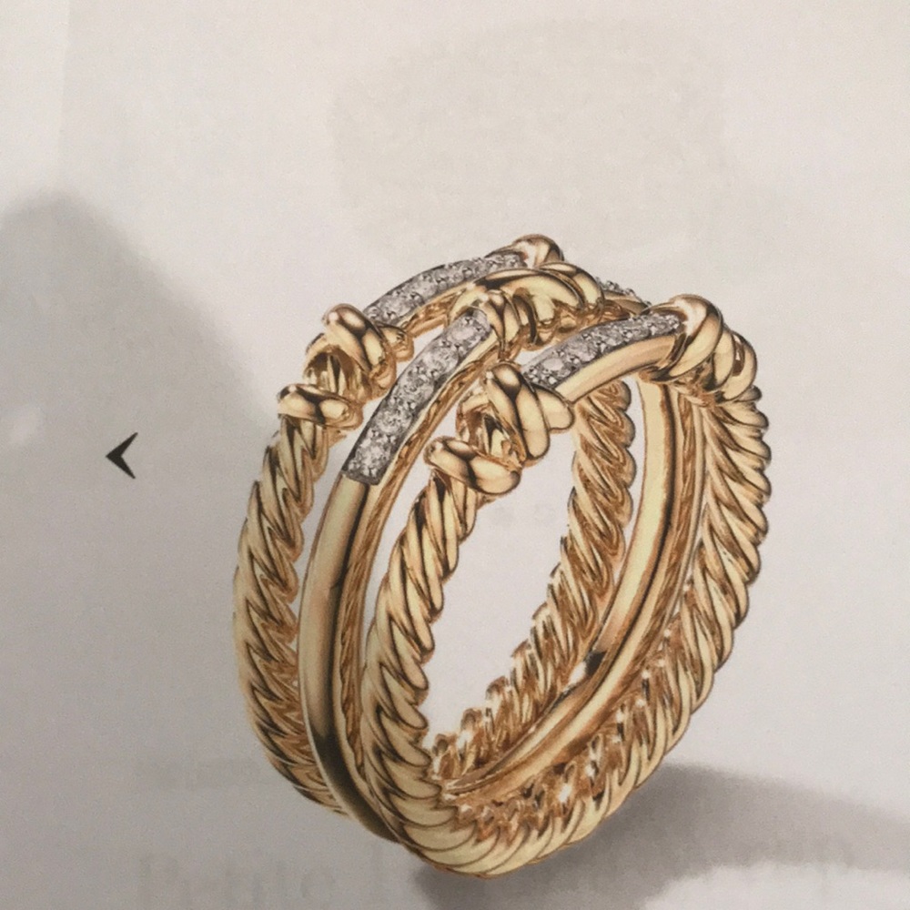 DAVID YURMAN PETITE HELENA WRAP THREE ROW RING 18K YELLOW GOLD w/PAVE’ DIAMONDS